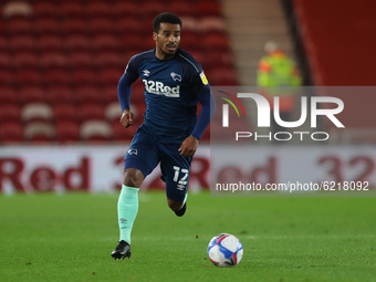 Nathan Byrne of Derby County in action  during the Sky Bet Championship match between Middlesbrough and Derby County at the Riverside Stadiu...