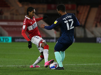 Djed Spence of Middlesbrough in action with Nathan Byrne of Derby Countyduring the Sky Bet Championship match between Middlesbrough and Derb...