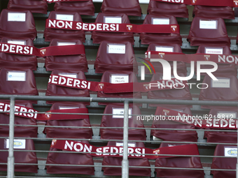 A detail of the anti Covid19 Coronavirus rules at Olympic Grande Torino Stadium before he Tim Cup football match (fourth round) between Tori...