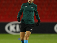 The referee Stephanie Frappart warms up during the UEFA Europa League Group E stage match between Granada CF and AC Omonoia at Estadio Nuevo...