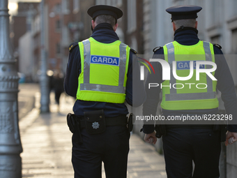 Members of the Garda (Irish Police) patrolling in Dublin's city centre.
On Friday, November 27, 2020, in Dublin, Ireland. (