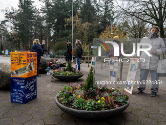 activists at the gate of Amersfoort Zoo  during a demonstration of animal rights activists in Amersfoort, on November 28, 2020. At the gate...