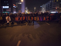 Fuck Off bannerseen during blockade of Warsaw by feminist Womans Strike in Warsaw on November 28, 2020. (
