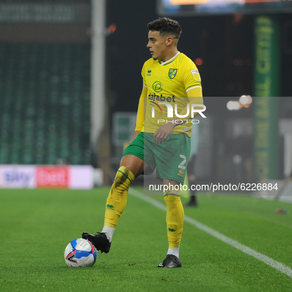 Norwichs Max Aarons during the Sky Bet Championship match between Norwich City and Coventry City at Carrow Road, Norwich on Saturday 28th No...