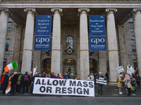 Protesters hold 'Allow Mass Or Resign' banner outside the GPO on O'Connell Street, on day 39 of the nationwide Level 5 lockdown. 
On Saturda...
