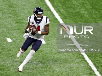 Houston Texans quarterback Deshaun Watson (4) carries the ball during the second half of an NFL football game between the Houston Texans and...