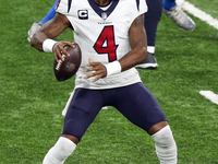 Houston Texans quarterback Deshaun Watson (4) looks to pass the ball during the second half of an NFL football game between the Houston Texa...