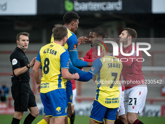 
Tempers flare during the FA Cup 2nd Round match between Morecambe and Solihull Moors at the Globe Arena, Morecambe on Saturday 28th Novembe...