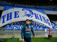 Lorenzo Insigne of SSC Napoli tributes to Diego Armando Maradona during the Serie A match between SSC Napoli and AS Roma at Stadio San Paolo...