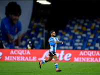 Lorenzo Insigne of SSC Napoli celebrates scoring first goal dedicated to Diego Armando Maradona during the Serie A match between SSC Napoli...