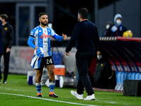 Lorenzo Insigne of SSC Napoli celebrates scoring first goal with Gennaro Gattuso manager of SSC Napoli during the Serie A match between SSC...