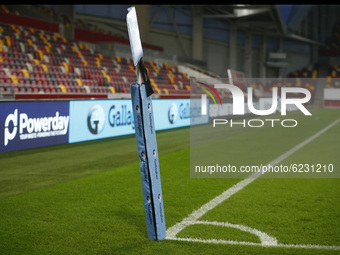 Rugby Flag and Football Corner Lines during Gallagher Premiership between London Irish and Leicester Tigers at Brentford Community Stadium ,...