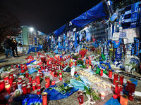 Maradona’s memorial outside the San Paolo Stadium of Napoli Before the Serie A match between SSC Napoli and AC Milan at Stadio San Paolo Nap...