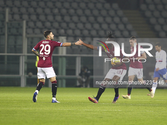 Soualiho Meit of Torino FC celebrates after scoring during the Serie A football match between Torino FC and UC Sampdoria at Olympic Grande T...