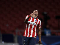 Angel Correa of Atletico Madrid lament a failed occasion during the UEFA Champions League Group A stage match between Atletico Madrid and FC...