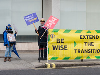 Ani-Brexit demonstrators protest outside the Department for Business, Energy and Industrial Strategy (BEIS) in central London as negotiation...