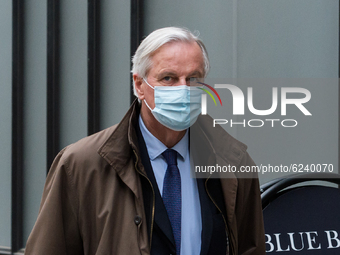The European Union's Brexit negotiator Michel Barnier walks through central London after attending the ongoing talks on the future partnersh...
