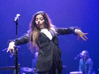 Spanish flamenco singer Solea Morente performs on stage during the Suma Flamenca festival at Teatros del Canal on December 10, 2020 in Madri...