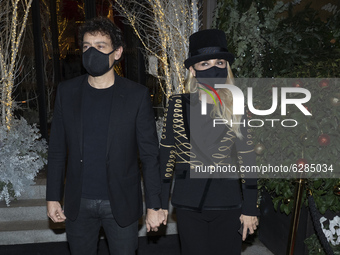 Cayetana Guillen Cuervo and Omar Ayyashi Ramiro attend the Christmas party at the Four Seasons Hotel Madrid, December 18, 2020.  (