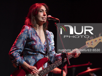 Cristina Segura of the group Los Fresones Rebeldes during the performance at the Conde Duque auditorium in  Madrid, Spain, on January 2, 202...