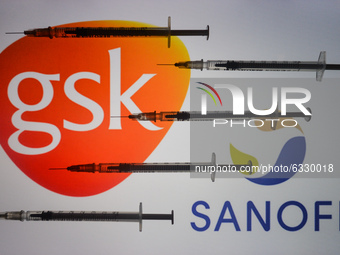 An illustrative image of medical syringes in front of GSK-Sanofi logos displayed on a screen.
On Friday, January 8, 2020, in Dublin, Ireland...