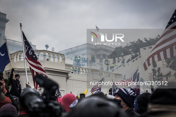 MPD and capitol police pull back Trump supporters near the U.S. Capitol on January 06, 2021 in Washington, DC. The protesters stormed the hi...