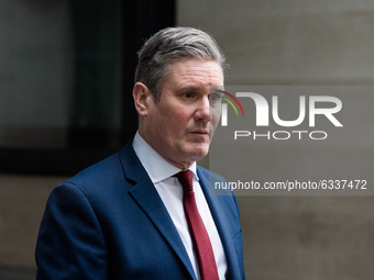 Labour Party Leader Sir Keir Starmer speaks to the media outside the BBC Broadcasting House in central London after appearing on The Andrew...