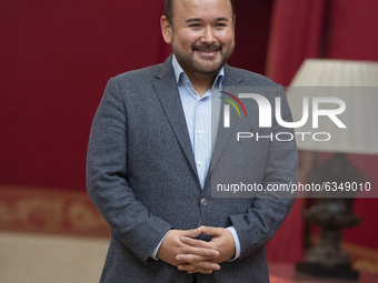 Mexican tenor Javier Camarena poses at the Teatro Real in Madrid, on January 13, 2021. Spain (