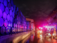 A 4th alarm fire hits paint warehouse in Pasig City, Philippines on 7:16 PM tonight, January 17, 2021. Authorities announced that fire is un...