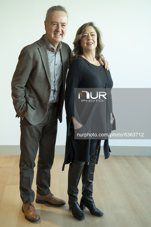 The actors Carlos Hipolito and his wife the actress Mapi Sagaseta pose during the portrait session in Madrid, January 19, 2020 Spain 