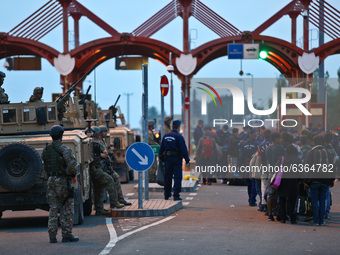 Hungarian police and army checks refugees crossing Hungary-Croatia border point in Baranjsko Petrovo Selo, Croatia, on September 24, 2015. A...