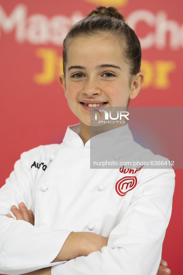 Aurora Ruiz attend the 'MasterChef Junior 8' winner photocall at RTVE on January 20, 2021 in Madrid, Spain. 