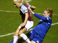 Adriana Leon of West Ham United WFC gets tackled by Kathryn Hill of Durham W.F.C  during  FA Women's Continental Tyres League Cup Quarter Fi...