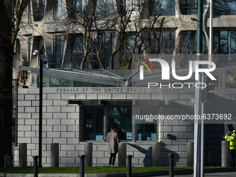 A view of the entrance gate to the US Embassy in Dublin seen during Level 5 Covid-19 lockdown. 
On Friday, 22 January, 2021, in Dublin, Irel...