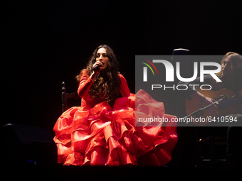 Spanish singer María José Llergo performing at the Teatro Circo Price during the Inverfest Music Festival on February 5, 2021, in Madrid, Sp...