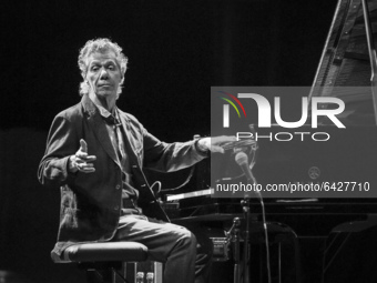 (EDITOR'S NOTE: Image was converted to black and white) Chick Corea performs on World of Great Music concert at ICE Congress Center in Krako...