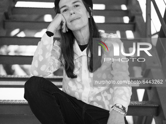 (EDITOR'S NOTE: Image was converted to black and white) The artist Carmela Garcia poses during the portrait session in Madrid, Spain, on Feb...