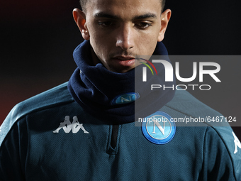 Karim Zedadka of Napoli during the warm-up before the UEFA Europa League Round of 32 match between Granada CF and SSC Napoli at Estadio Nuev...