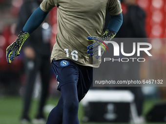 Nikita Contini of Napoli during the warm-up before the UEFA Europa League Round of 32 match between Granada CF and SSC Napoli at Estadio Nue...