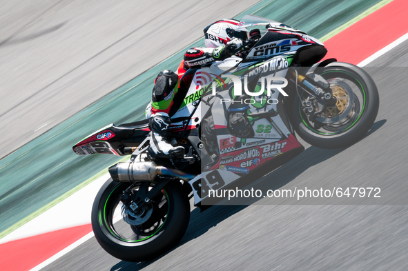 Axel Maurin of the CMS team during the SBK Qualifying Practice in the FIM CEV Repsol 2015 which was held at the Circuit de Catalunya-Barcelo...