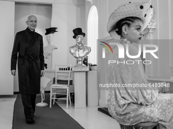 (EDITOR'S NOTE: Image was converted to black and white) Image released February 20, during the filming of the Stephen Jones Millinery digita...