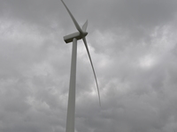 A turbine at the Coal Clough wind farm, on Sunday 21st June 2015, generating electricity for the United Kingdom's energy supply network know...