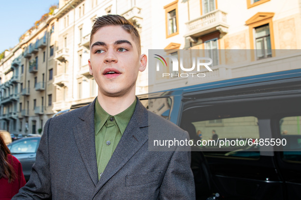 Hero Fiennes Tiffin attends the Salvatore Ferragamo fashion show during Milan Men's Fashion Week Fall/Winter 2020/2021 on January 12, 2020 i...
