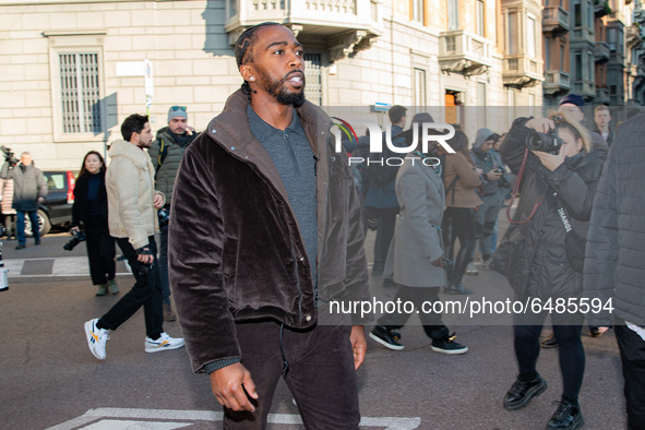 Tyrod Taylor attends the Salvatore Ferragamo fashion show during Milan Men's Fashion Week Fall/Winter 2020/2021 on January 12, 2020 in Milan...