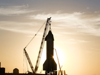 Starship SN-11 is seen at sunrise on March 9th at SpaceX's South Texas launch site in Boca Chica, Texas.  (