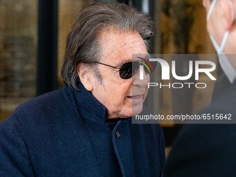 Al Pacino leaves his hotel berore the House Of Gucci shooting on March 11, 2021 in Milan, Italy. (
