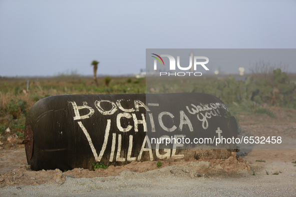 Starship SN11 is seen behind a handwritten Boca Chica sign. March 16th, 2021.  