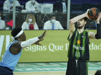 Ante Tomic of Club Joventut de Badalona during the match postponed by covid-19, on matchday 21 of the Endesa League between Movistar Estudia...