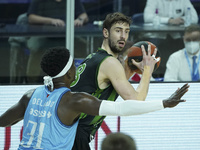 Ante Tomic of Club Joventut de Badalona during the match postponed by covid-19, on matchday 21 of the Endesa League between Movistar Estudia...