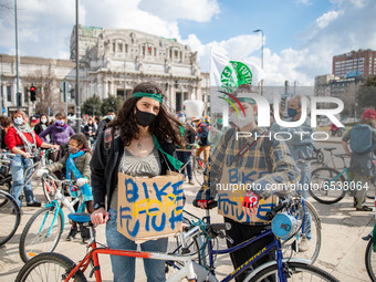 The “Bike Strike” protest by the italian Fridays for Future activists on bicycle during the Global Day Of Climate Action on March 19, 2021 i...